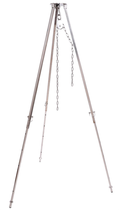 Massive tripod 2.00 m made of 304 stainless steel for swivel grill, goulash kettle, chain height adjustment, non-slip protection