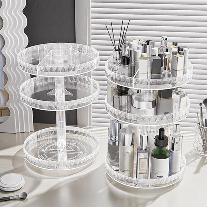 SLHEQING Makeup Organizer, 360 Degree Rotating Cosmetic Organizer, Multifunctional Makeup Organizer Bathroom Skincare Organizer Acrylic Vanity Organizer