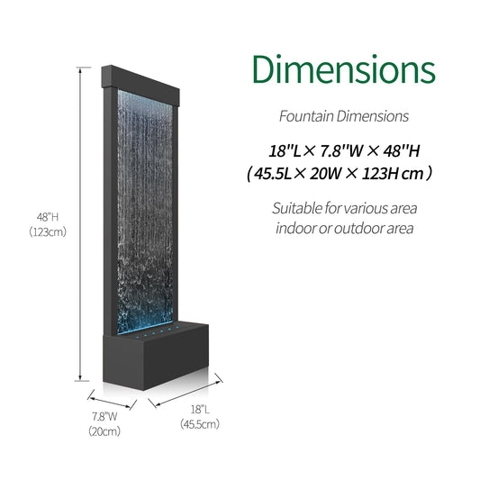 LONGRUN Garden Fountain Large, Indoor Waterfall Fountain with APP Control LED Lighting, 45.5x20x123cm Stainless Steel Garden Water Wall with Pump, Modern Decorative Fountain Waterfall - Black