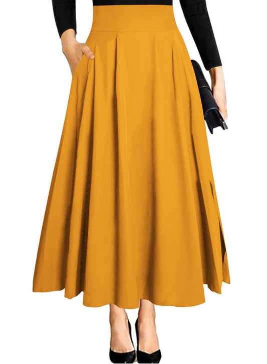Traditional skirt women long skirt yellow with slit maxi midi elegant a-line beach ceremonial maxi skirt pleated skirt summer skirt lightweight beach skirt skirts with pockets tulle skirt M