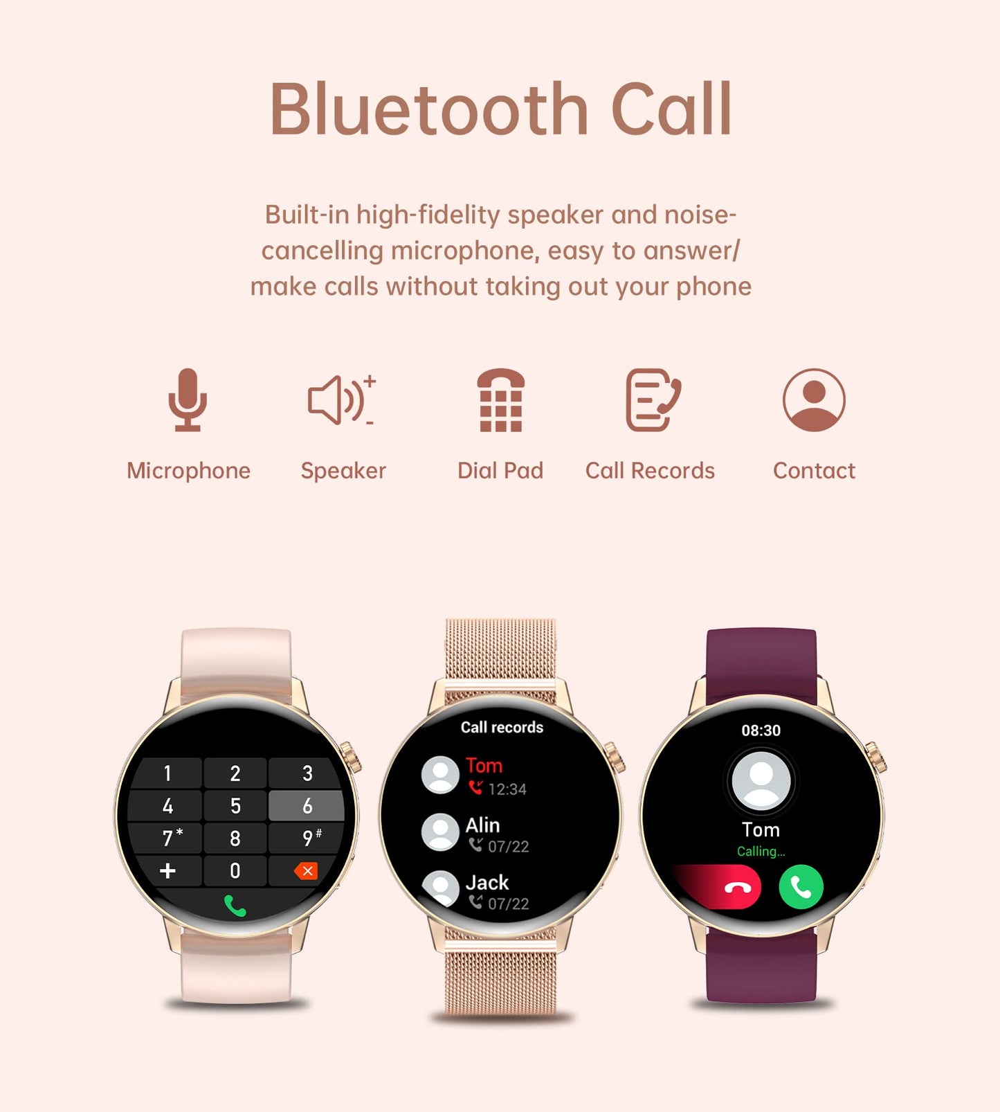 Iaret Smartwatch for women with phone function, 1.32 inch HD touchscreen fitness watch with menstrual cycle tracking, heart rate monitor, SpO2, 20 sports modes, waterproof sports wristwatch for Android iOS, rose gold.