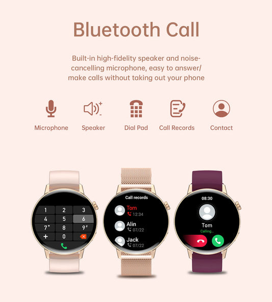 Iaret Smartwatch for women with phone function, 1.32 inch HD touchscreen fitness watch with menstrual cycle tracking, heart rate monitor, SpO2, 20 sports modes, waterproof sports wristwatch for Android iOS, rose gold.