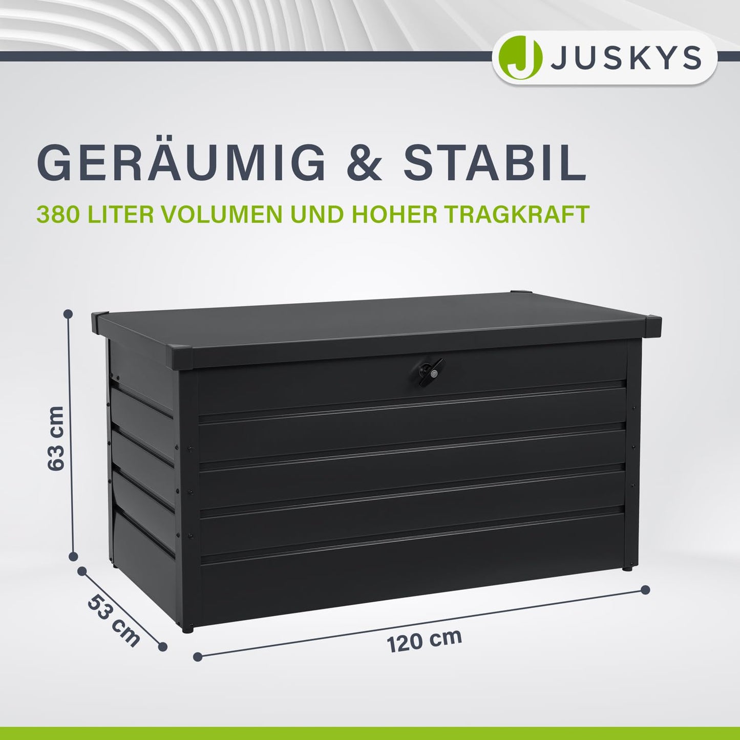 Juskys Metal Storage Box Limani 380 liters - Outdoor Box - waterproof, lockable - Garden Box, Cushion Box, Pillow Box for Garden Anthracite