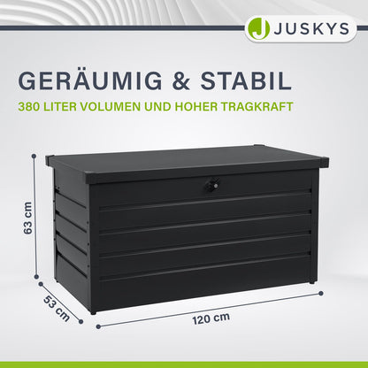 Juskys Metal Storage Box Limani 380 liters - Outdoor Box - waterproof, lockable - Garden Box, Cushion Box, Pillow Box for Garden Anthracite