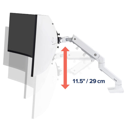ERGOTRON HX Monitor Arm with HD hinge in White, desk mount with patented CF technology for ultra-wide curved monitors up to 49 inches, 29.2cm height adjustment, VESA compatible, 10-year warranty.