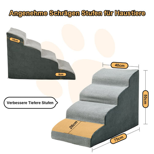 A.FATI Dog Stairs Bed, 4 Steps Dog Ramp made of high-density foam for Couch|Sofa|, Non-slip Pet Stairs 50cm High for Small Dogs - with Dog Toy Rope (gray)