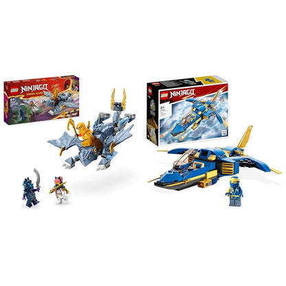 LEGO NINJAGO Riya the baby dragon, dragon toy & NINJAGO Jay's Thunder Jet EVO, upgradeable ninja toy plane with Jay minifigure, birthday gift idea for kids aged 7+ 71784