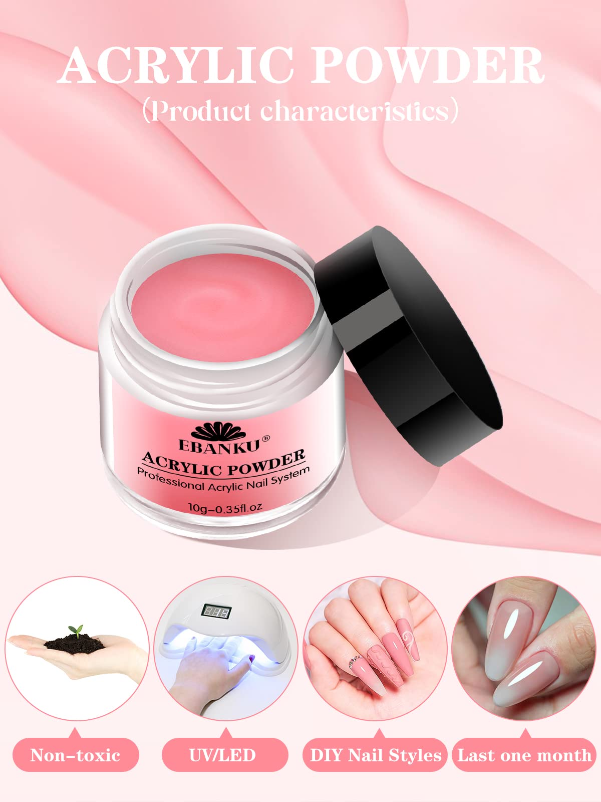 EBANKU acrylic powder set, 24 colors of professional acrylic nail powder for nail acrylic extension, nail carving, durable, no nail lamp required.