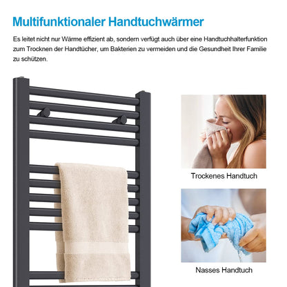 Heilmetz electric towel radiator 100x40cm with digital thermostat and timer function. Straight towel radiator in anthracite 300W.
