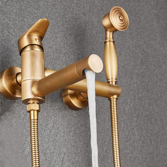 KOPYFANTAP Retro bathtub faucet with handheld shower brass antique, wall-mounted bathtub mixer tap shower set, 90° rotatable spout 15cm.