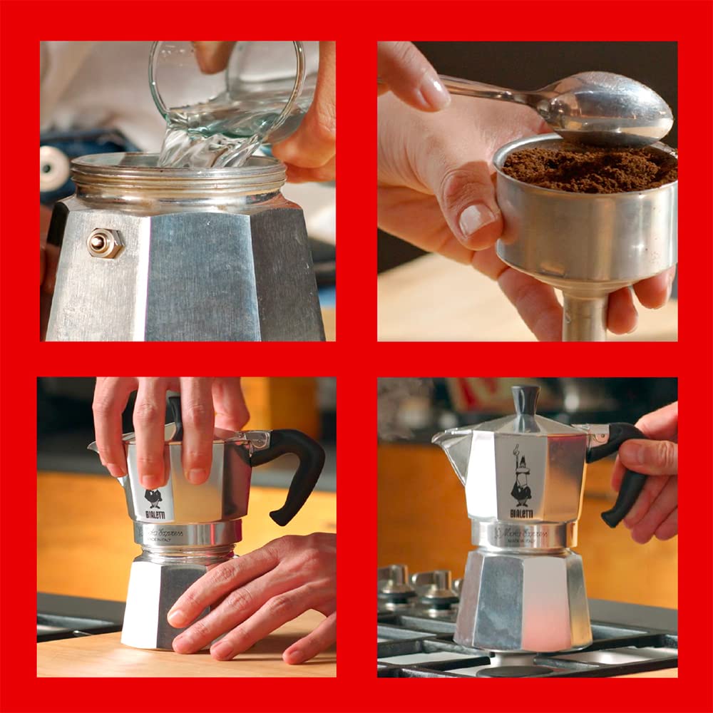Bialetti Moka Express Aluminum Stovetop Coffee Maker (2 cups), 90 milliliters, Silver/Black, 8 x 11 x 11 cm