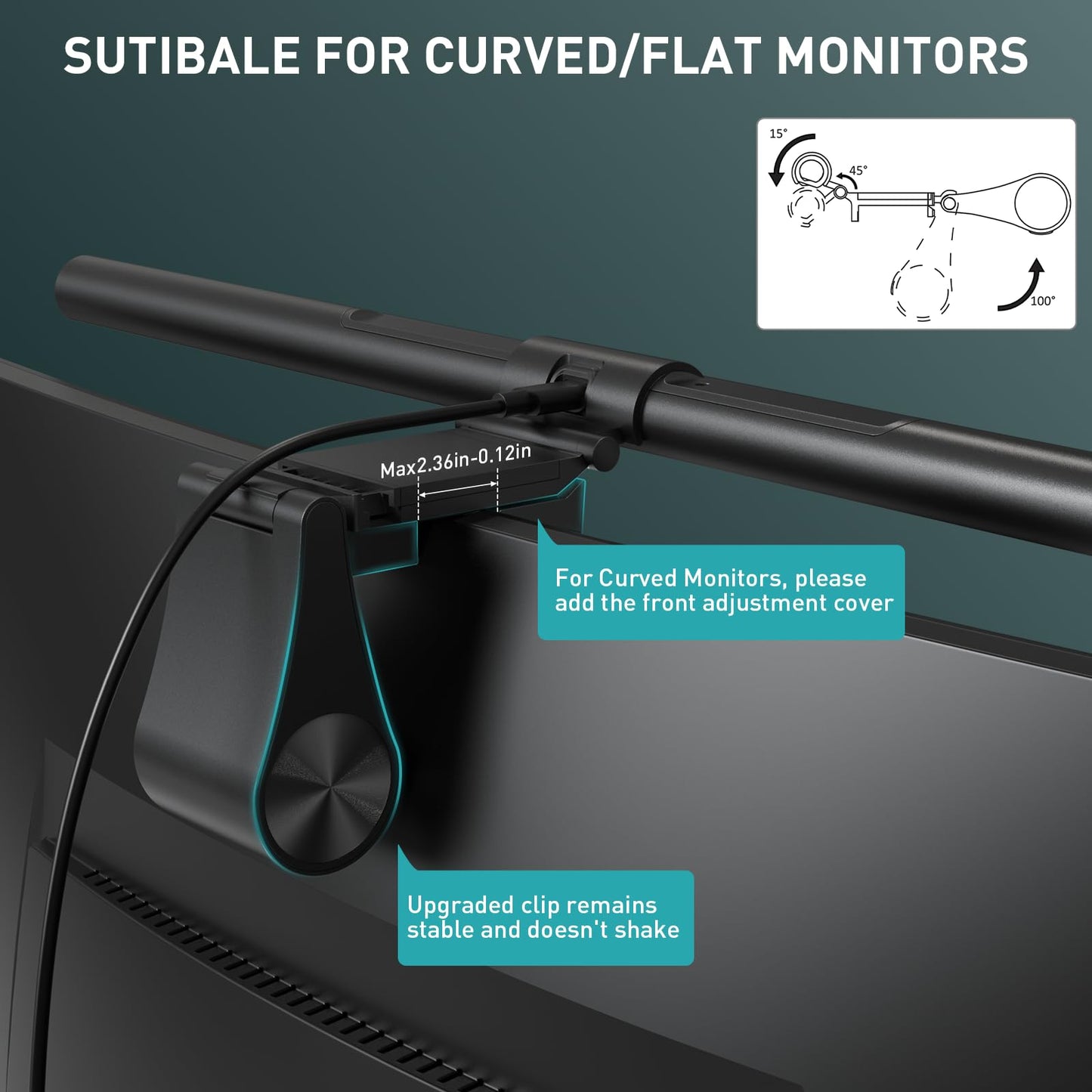 Quntis Curved Computer Monitor Lamp LED USB with Wireless Controller, 51cm Light Bar Eye Protection Desk Lamp with Auto-Dimming, Adjustable Color Temperature Brightness, Screen Lamp Home Office