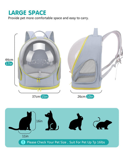 PETCUTE Cat Carrier Backpack, Pet Backpack Space Capsule with Removable Mat, Foldable Backpack for Pets Cats Dogs, Dog Carrier Backpack with Safety Leash for Travel Hiking Camping