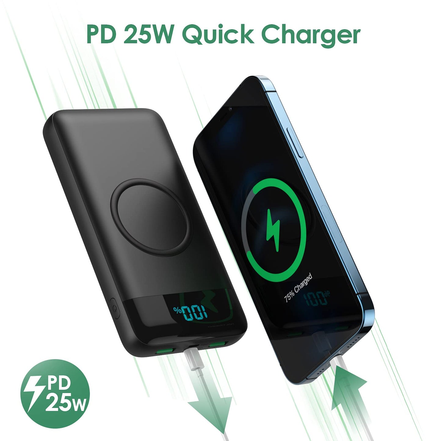 AXNEB Wireless Powerbank Fast Charging 25W PD3.0+QC4.0, 15W Wireless Charger 26,800mAh Powerbank 4 Outputs USB C External Battery with LCD Display Compatible with iPhone Huawei Samsung S20 iPad Oppo Xiaomi