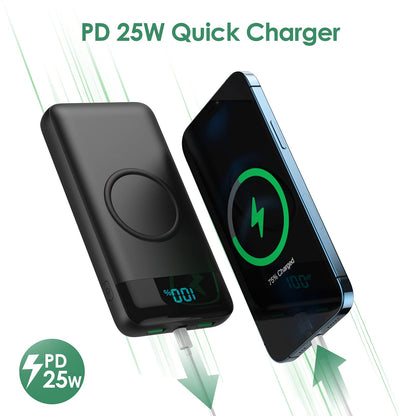 AXNEB Wireless Powerbank Fast Charging 25W PD3.0+QC4.0, 15W Wireless Charger 26,800mAh Powerbank 4 Outputs USB C External Battery with LCD Display Compatible with iPhone Huawei Samsung S20 iPad Oppo Xiaomi