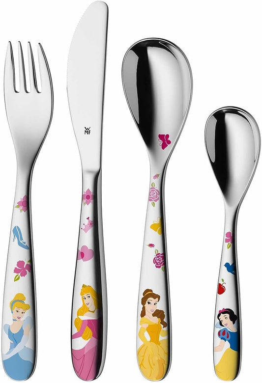 WMF Disney Princess Kids Flatware Set 4-piece, Girls' Stainless Steel Kids Flatware, For Children Ages 3 and Up, Polished Cromargan, Dishwasher Safe
