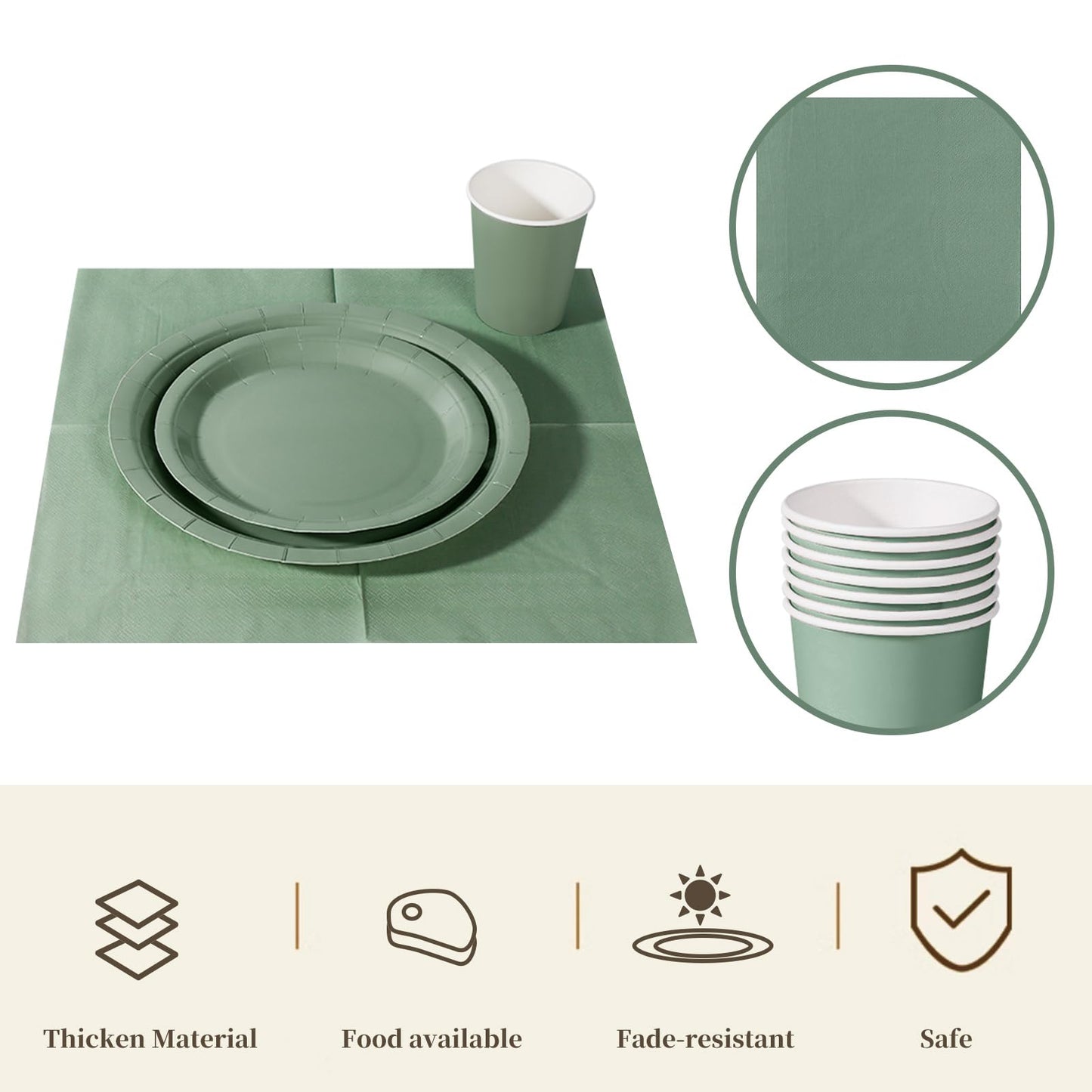 Nkaiso Grass Green Party Tableware, 96 Piece Colorful Paper Plates, Party Paper Plates Cups Napkins Party Plates Party Set Sweet Party, for celebrations like birthdays.