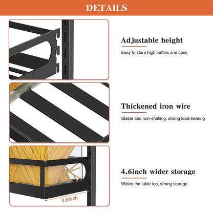 X-cosrack Spice Rack Wall Shelf 5 Levels Adjustable Height Spice Rack for Kitchen Cabinet Door, Hanging Shelf with Hooks, Black