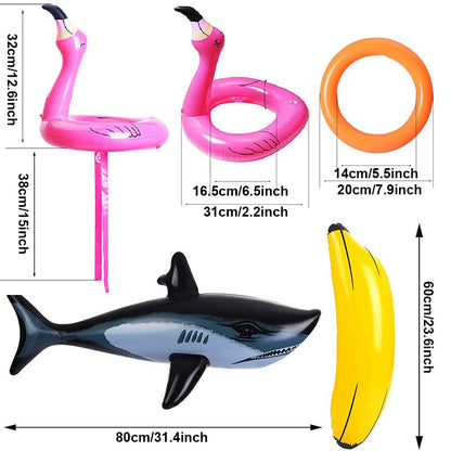 Evance 14 Pieces Inflatable Palm Tree Flamingo Toys Inflatable Banana Beach Balls Flying Parrot Shark with Ring Toss Game Inflatable Flamingo Toss Game Pool Toy (14 PCS)