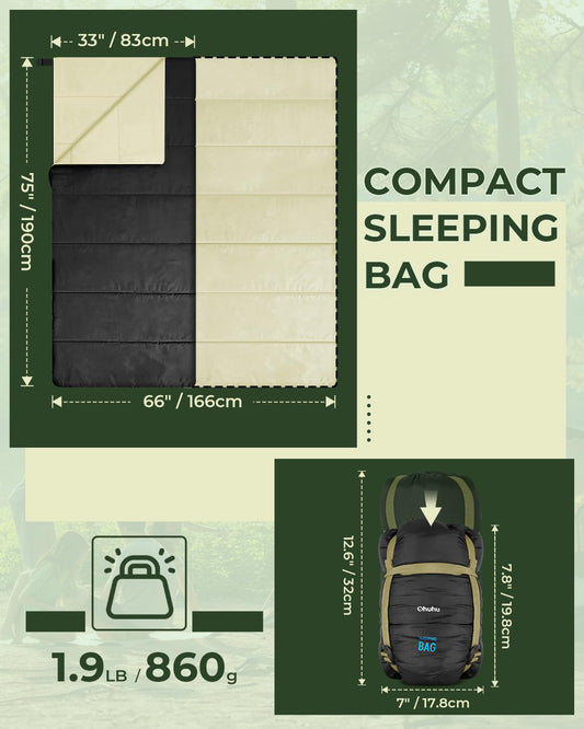Outdoor sleeping bag, Ohuhu compact & ultralight (860g) for summer, portable lightweight waterproof blanket sleeping bag with compression sack for camping, backpacking, hiking, traveling, black
