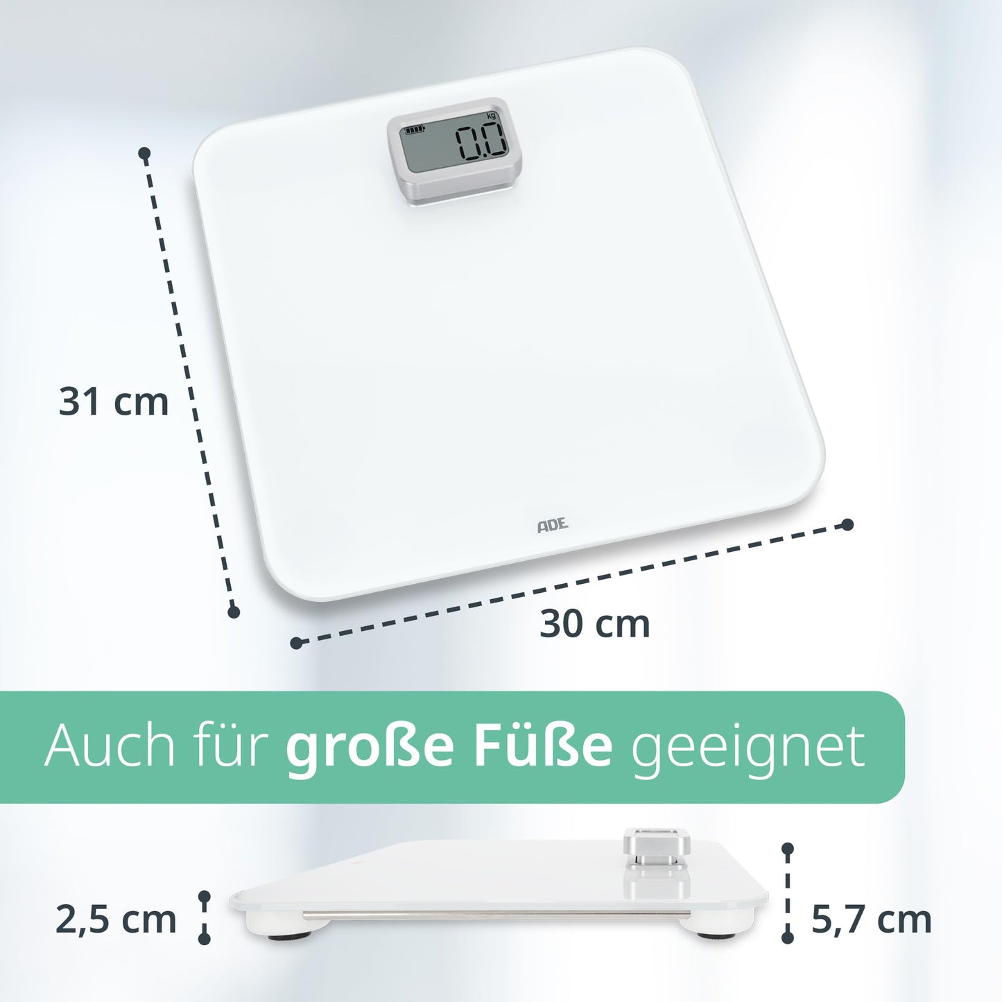ADE Digital Personal Scale without Batteries | Environmentally friendly battery-free scale with dynamo | Sustainable body weight scale | up to 150kg | White