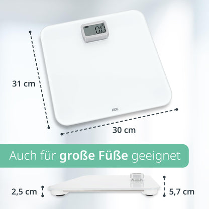 ADE Digital Personal Scale without Batteries | Environmentally friendly battery-free scale with dynamo | Sustainable body weight scale | up to 150kg | White