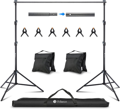 Potaeco Photo Background Stand, 2.8x3M Backdrop Stand Adjustable Photo Studio Support System with 6 Background Clips, 2 Sandbags and Carrying Bag for Portrait Product Photography, Wedding Parties