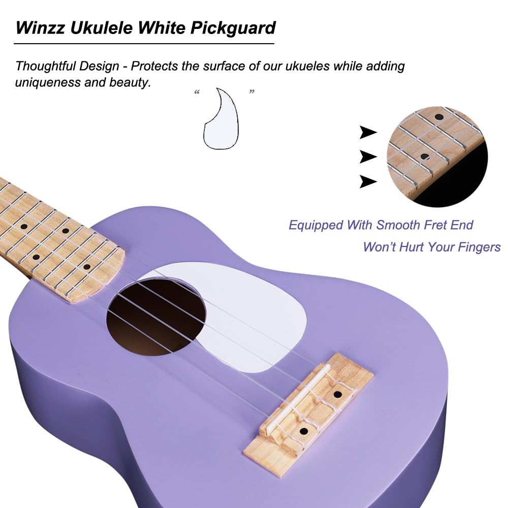 Winzz Soprano Ukulele for Kids, Ukulele Set for Adult Beginners, 21 Inches, with 9 Accessories, Small Beginner Children's Guitar 4 Strings (Color: Purple, Wood)