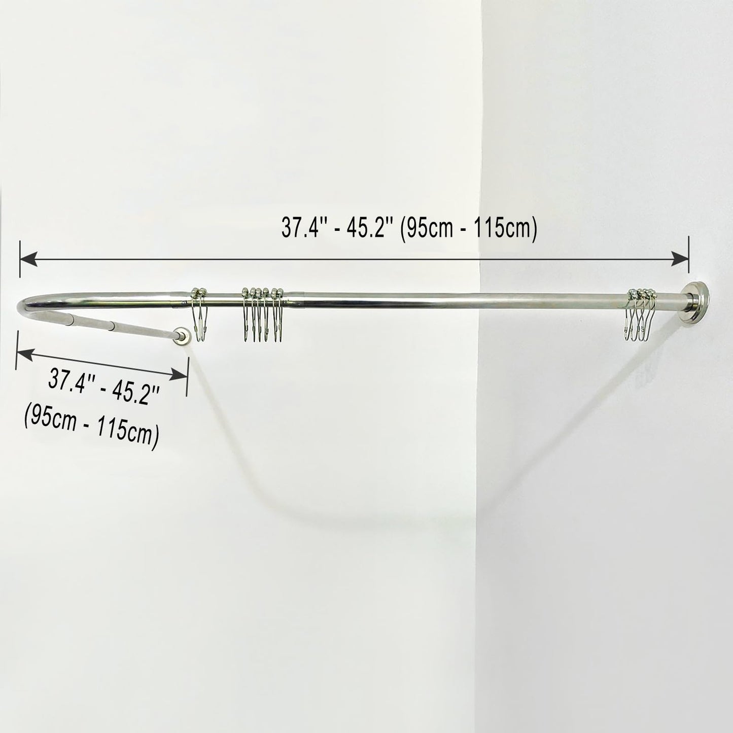 Raoot L-shaped shower curtain rod, bathroom tub corner shower rod, 95-115x95-115cm, adjustable drill rod for bathroom/tub.