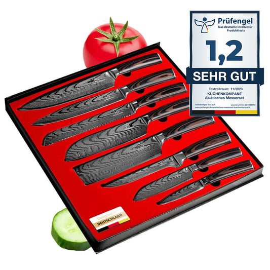 Kitchen Companion - Asian stainless steel knife set premium - 8-piece kitchen knife set with ergonomic Pakkawood handle including gift box - Rust-free & sharp knives - Designed in Germany