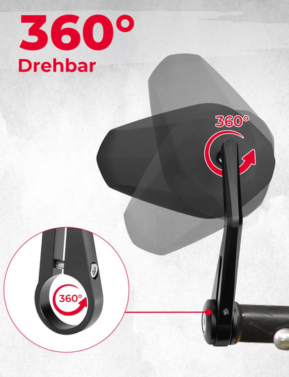 KEMIMOTO handlebar end mirror motorcycle, 2 pieces motorcycle mirror rearview mirror E-approved, 360° rotatable handlebar mirror, 7/8" 22mm side mirror compatible with scooter roller ATV.