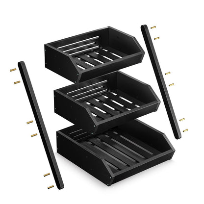 G.a HOMEFAVOR Bamboo Fruit Basket 3 Tier Removable Fruit Stand Storage Holder for Vegetables Snacks Bread Kitchen, Black