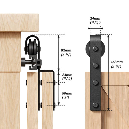 BONIKLUBA Mini Sliding Door Complete Set Sliding Door Hardware 228.7cm Track with Rollers Sliding Door System for Bypass Double Sliding Door Wood (No Cabinet Doors)