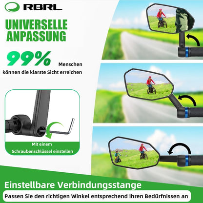 RBRL Bike Mirror: Oversized rear mirror that is not easily blocked, shatterproof and durable, 360° adjustable for e-bikes (left+right)