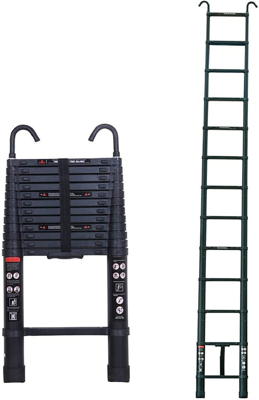3.8m / 12.5FT telescopic folding extendable extension ladder Multipurpose ladder EN131 certified Max. Load 150kg / 330lb with detachable roof hook