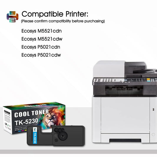 Cool Toner TK5230 Compatible for Kyocera TK-5230 TK 5230 for ECOSYS M5521Cdw M5521Cdn P5021Cdn P5021Cdw P5021 M5521 TK-5230K TK-5230C TK-5230Y TK-5230M (Black Cyan Yellow Magenta, 4-Pack)