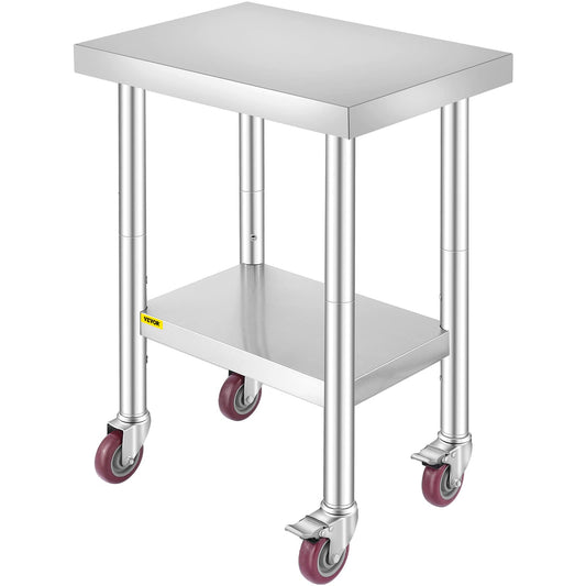 VEVOR Work Table 61 x 46 x 86 cm Stainless Steel Catering Work Table 100 kg Load Capacity Food Prep Table Commercial Kitchen Work Table for Kitchen Bar Restaurant 4 Adjustable Feet