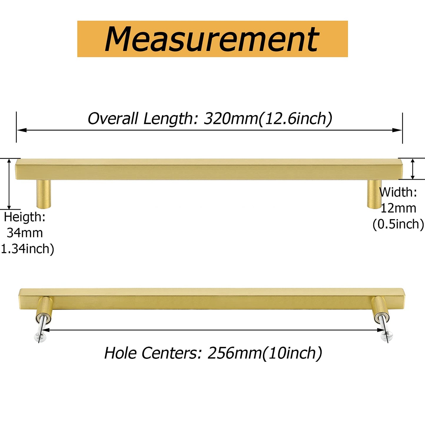 Goldenwarm 10-Pack Cabinet Handles - Stainless Steel Gold 256mm LS1212GD256 - Brass Drawer Pulls