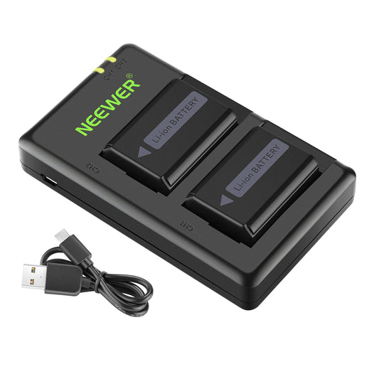 NEEWER NP-FW50 Camera Battery Charger Set Compatible with Sony ZV-E10, A7, A7R, A7RII, A7II, A7SII, A7S, a6300, a6400, a6500, RX10 Series (2-Pack, Micro USB Port, 1100mAh)