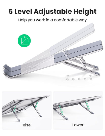 UGREEN Aluminum Laptop Stand Adjustable Height 5 Levels Laptop Holder Foldable Notebook Stand Ventilated Ergonomic Compatible with MacBook Air Pro Asus Acer HP Dell 17.3 Inch