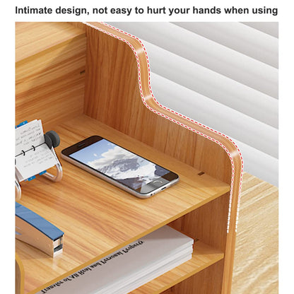 NUODWELL Wooden Desk Organizer, large capacity, Desk File Organizer, office supplies, file shelf for A4 papers, pens, books, letters, and documents (JB07-3 Cherry Wood)