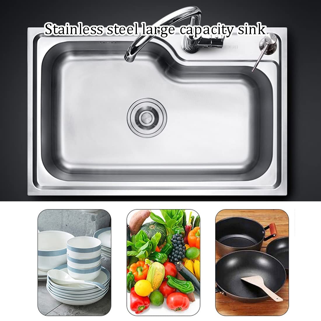 Kitchen sink stainless steel sink with stand free-standing commercial restaurant kitchen washing station hand sink with drain basket for laundry backyard garage outdoor (Color: Hot co