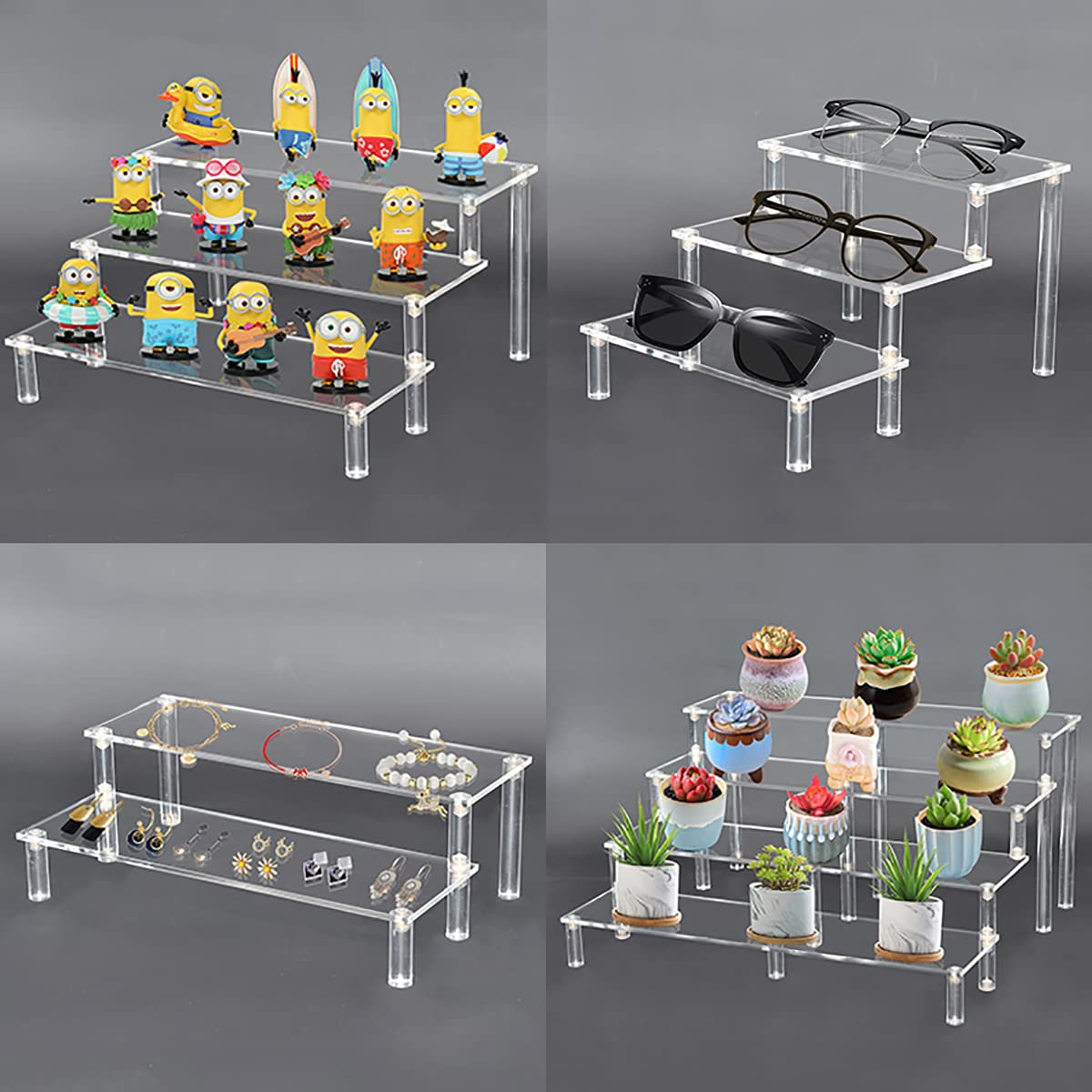 ELEpure 5-tier acrylic display stand, transparent acrylic riser shelf, organizer collection decoration for Funko Pop figures, perfume, cupcakes, nail polish, dolls, cosmetics, 30x34.5x25cm.