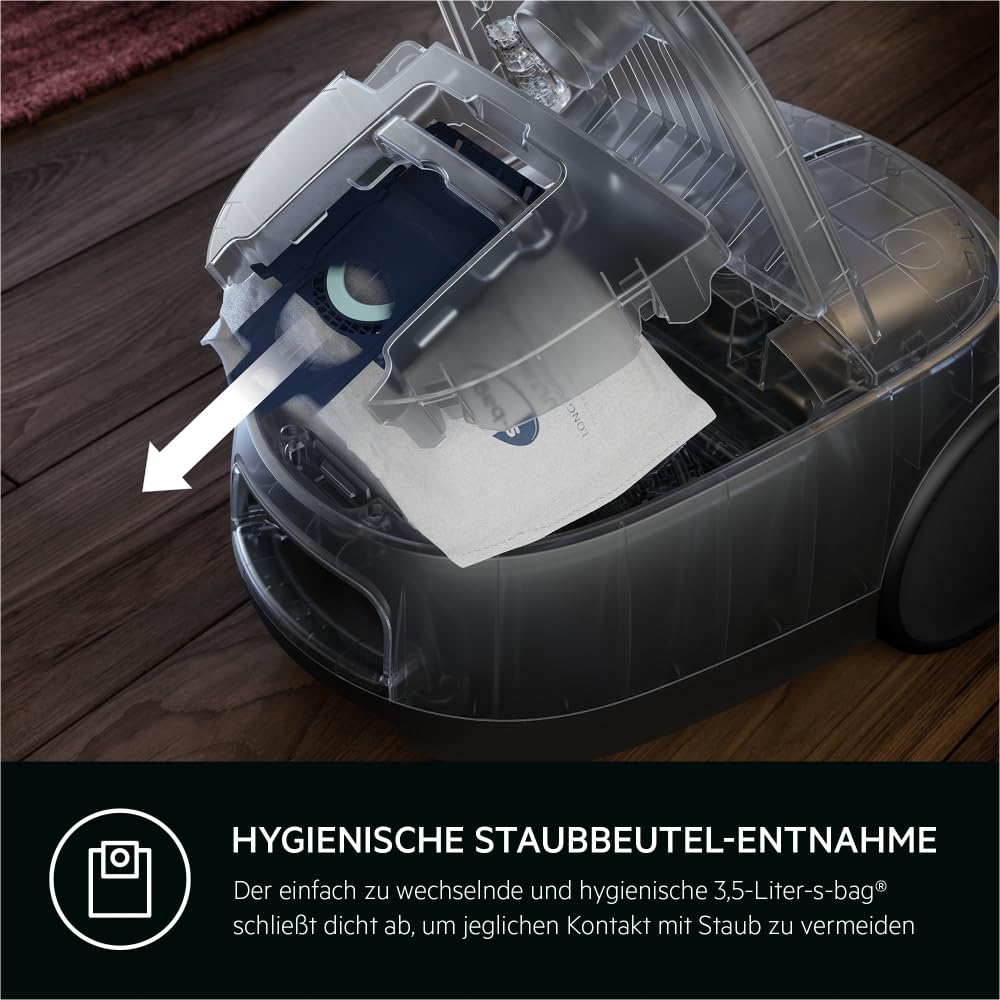 AEG CLEAN 6000 Bagged Vacuum Cleaner, High Suction Power, incl. Additional Nozzles, 50% Recycled Plastic, Ideal for Pet Owners, Cleaning Upholstery, 12m Cord, 850W, Blue, AB61C2DB
