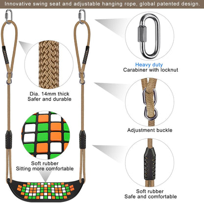 SELEWARE Swing Outdoor Kids Swing Seat - Indoor Adult Swing Board Adjustable Height with Adjustable Rope Garden Kids Swing Non-slip Backyard Garden Swing