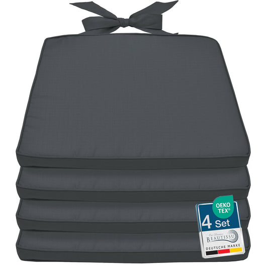 Beautissu Pia 4er Set Chair Cushions 40x45 cm - Outdoor Chair Cushions, Garden Seat Cushion Set for Rattan Chairs, Trapezoidal Outdoor Seat Cushions, Chair Pad Chair Cushion Graphite Grey