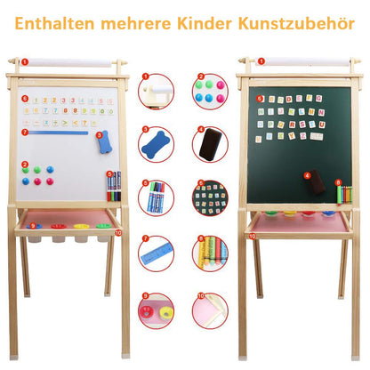 Dripex Kids Art Easel with Paper Roll Double-Sided Board and Magnetic Board for Children Painting Upgrade Whiteboard Chalkboard (Wood Color)