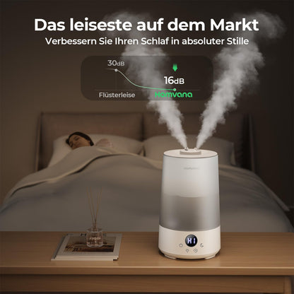 Homvana humidifier bedroom top-fill, 3.6L 360° cool mist 34H long-lasting, quiet 16dB (SilentSpary Tech) small, humidifier small, baby, diffuser nursery, ultrasonic room humidifier (white)