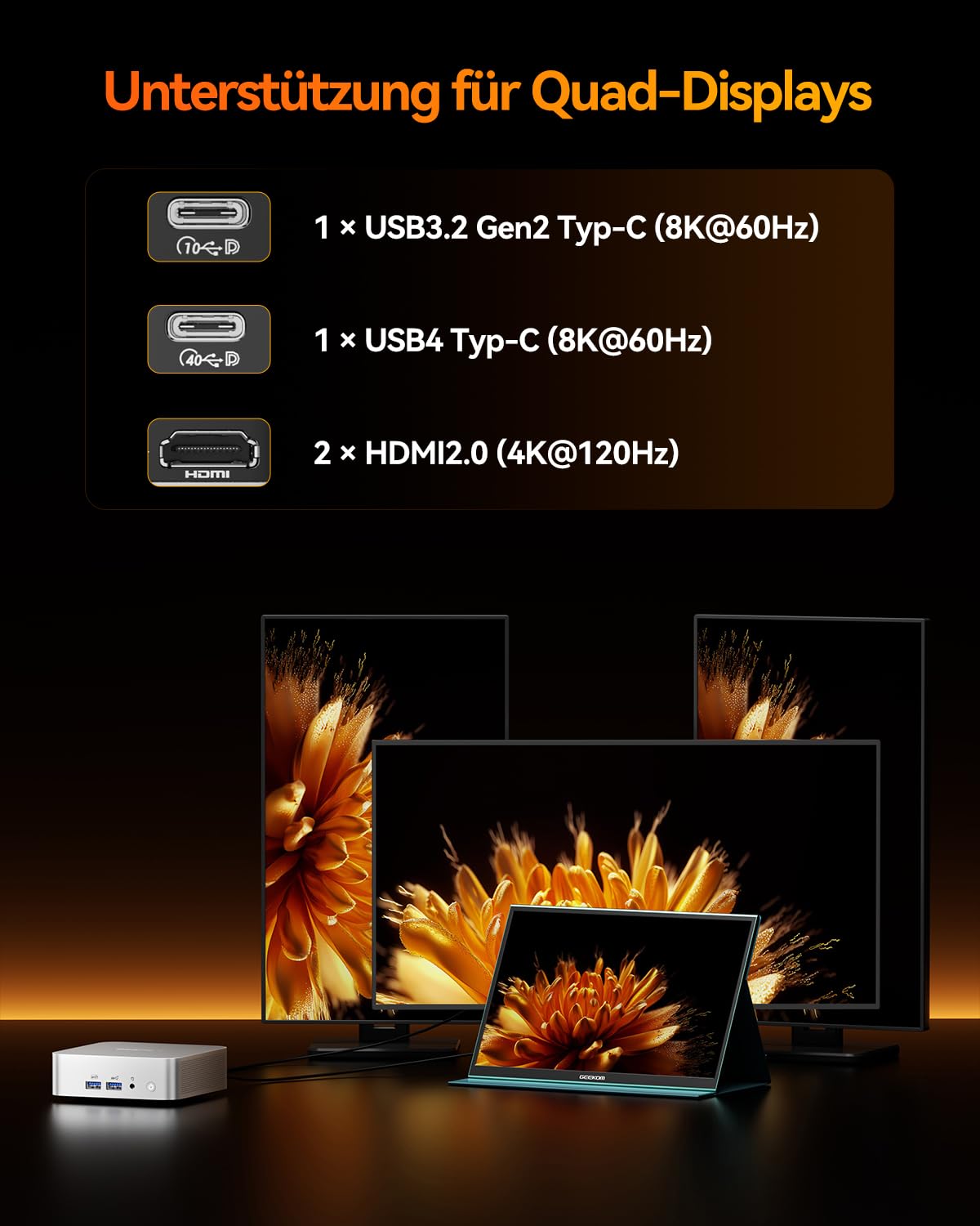GEEKOM A8 Mini PC with AMD Ryzen 7 8745HS (3-year warranty), 32GB DDR5 & 1TB SSD Windows 11 Pro Mini Computer, AMD Radeon 780M | 6x USB | 8K | IceBlast 2.0 Cooling System | Compact Desktop PC for Home Office.