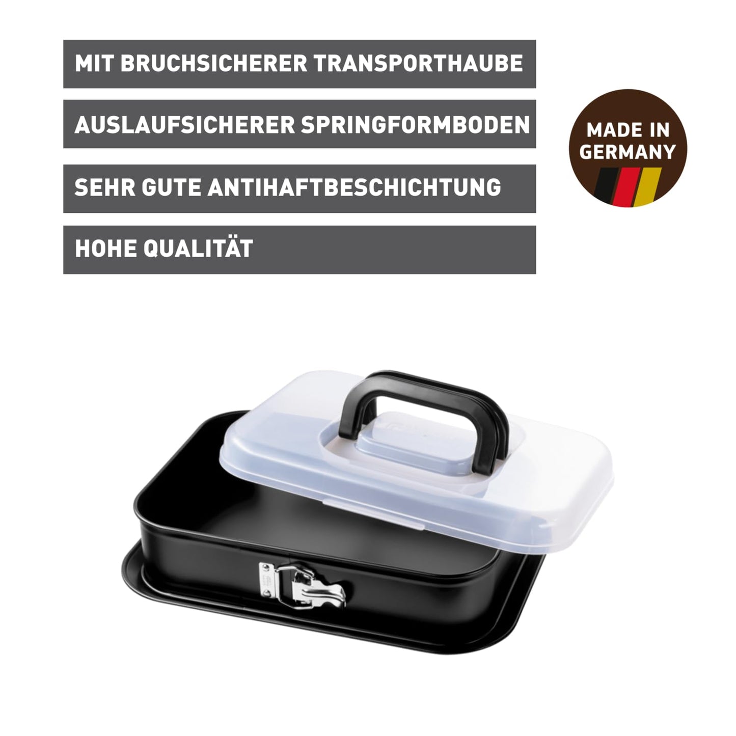 Original Emperor Inspiration rectangular springform pan 36 x 24 cm, rectangular baking pan with lid, cake pan with practical transport cover, non-stick coated, foldable handle, Tiramisu shape